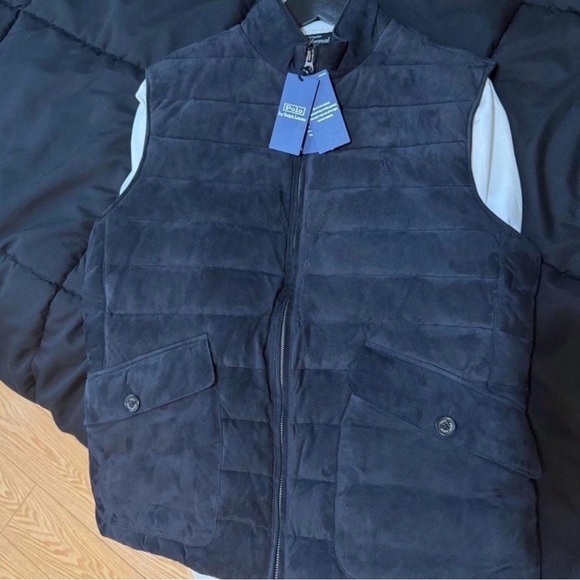 Polo Ralph Lauren Dark Blue Quilted Vest 100% Goat Suede